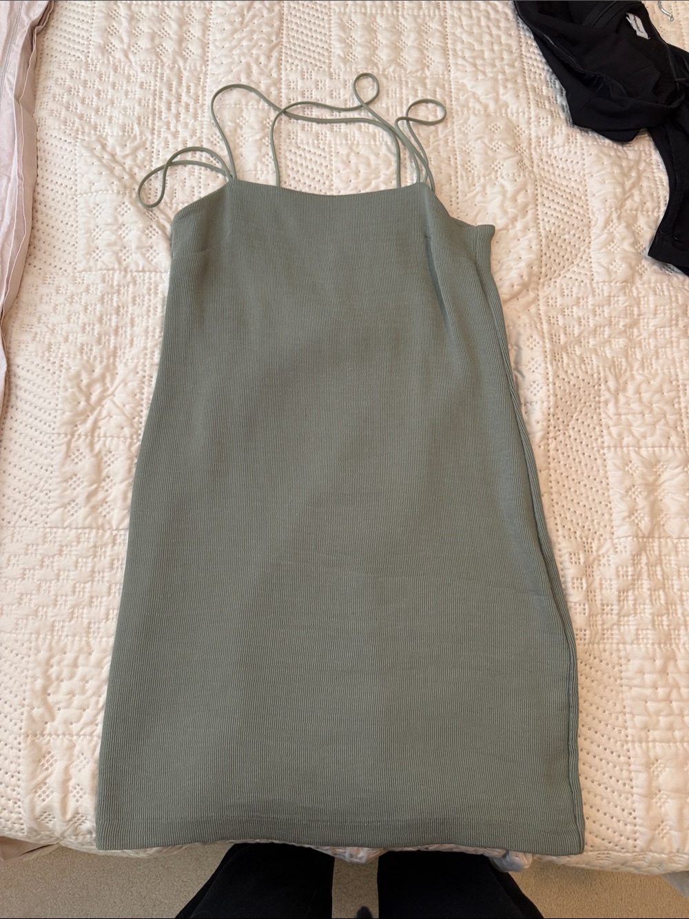 H&M Sage Green ribbed Dress with Thin Straps